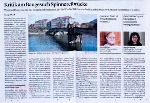 Kritik am Baugesuch Spinnereibrücke